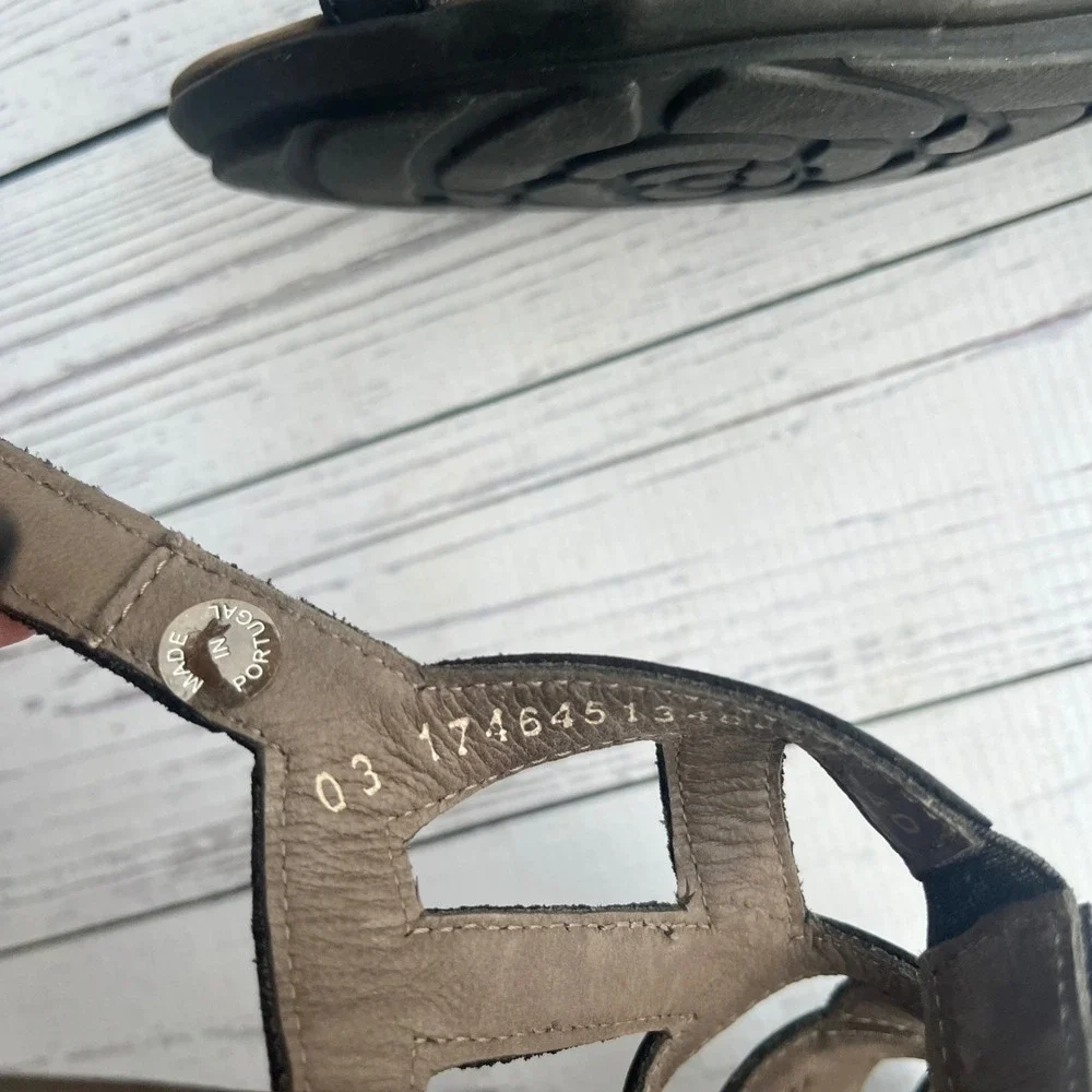Mephisto Black‎ Portugal Nubuck Leather Strappy Wedge Sandals EU 40 US 9-9.5